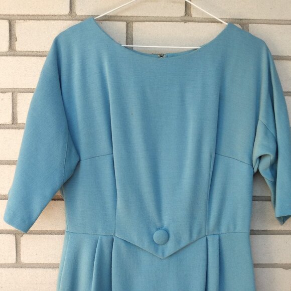 Vintage 60s Dress 36" Bust 28.5" Waist Blue Knit Fashion Wear Toronto - Picture 3 of 16